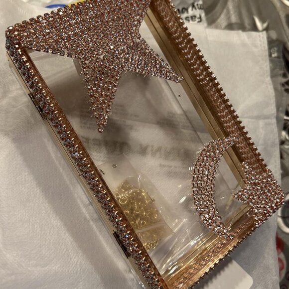 Neiman Marcus Champagne Acrylic Moon and Star Rhinestone Chain Bag - Picture 2 of 6